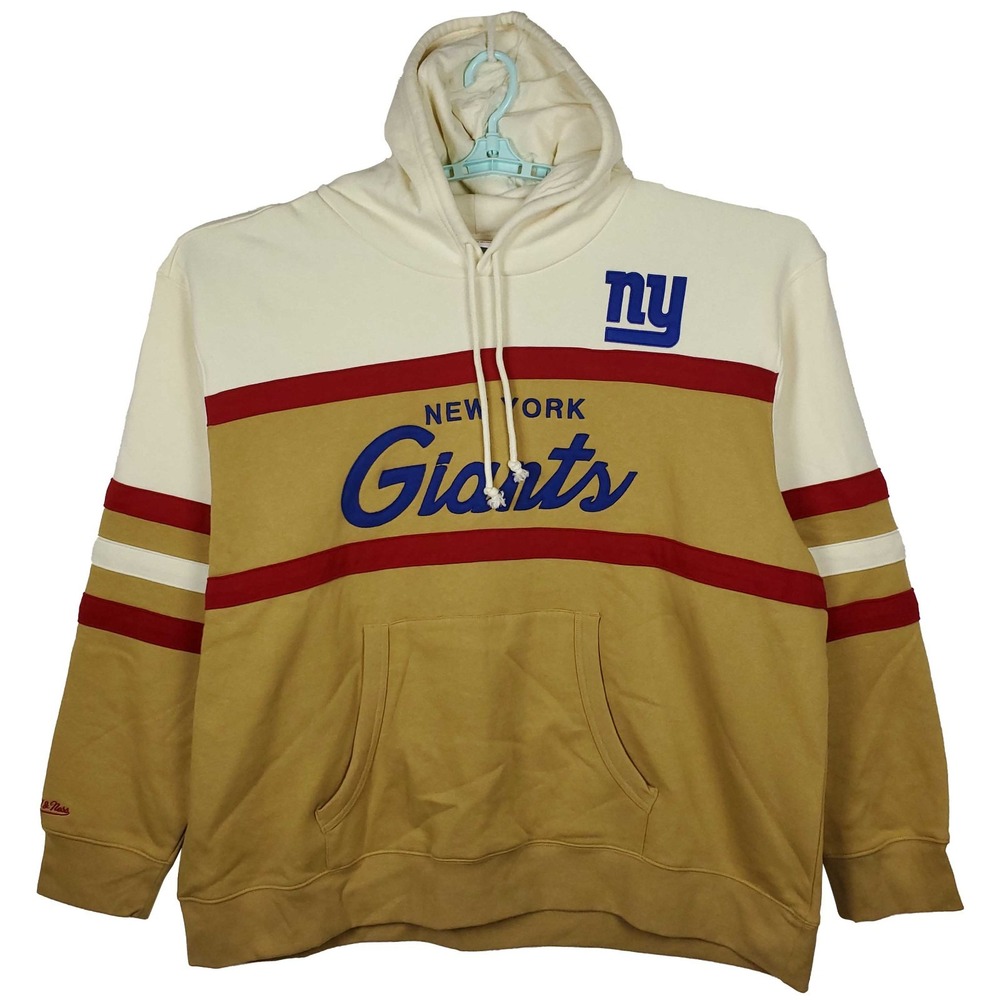 New York Giants Mitchell & Ness NFL 5XL XXXXXL‎ Hoodie Tan Cream Red NWT